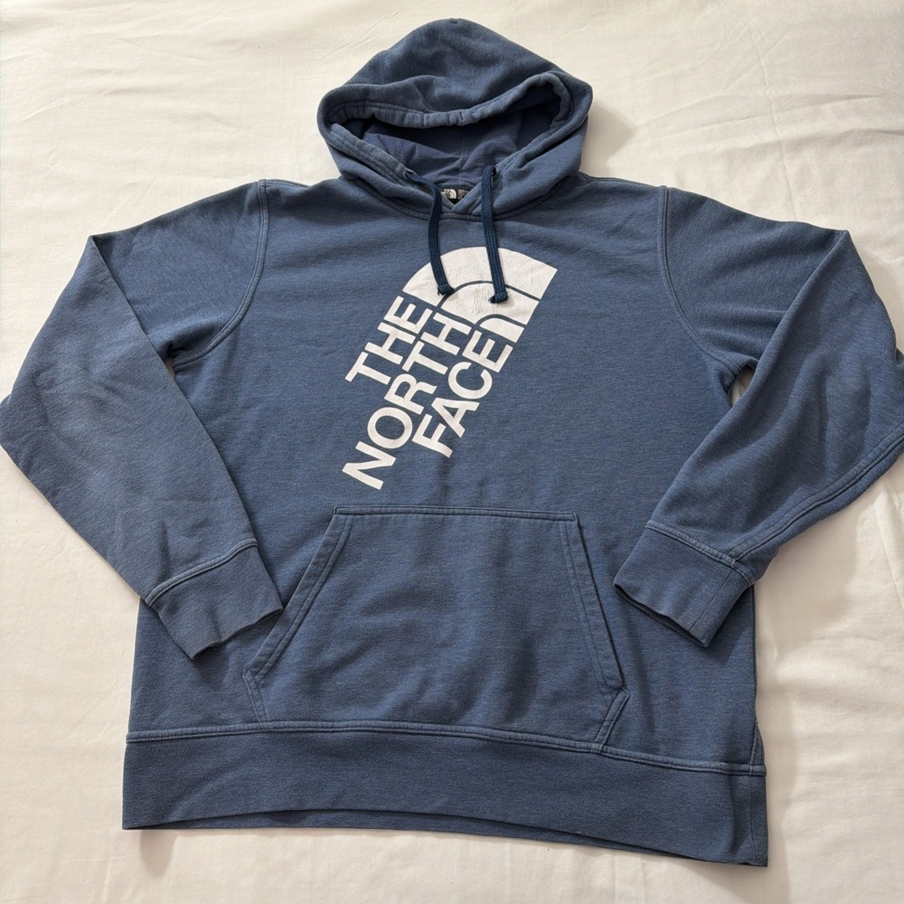 The North Face Blue Pullover Hoodie Men's Large Logo Sweatshirt‎ Kangaroo Pocket